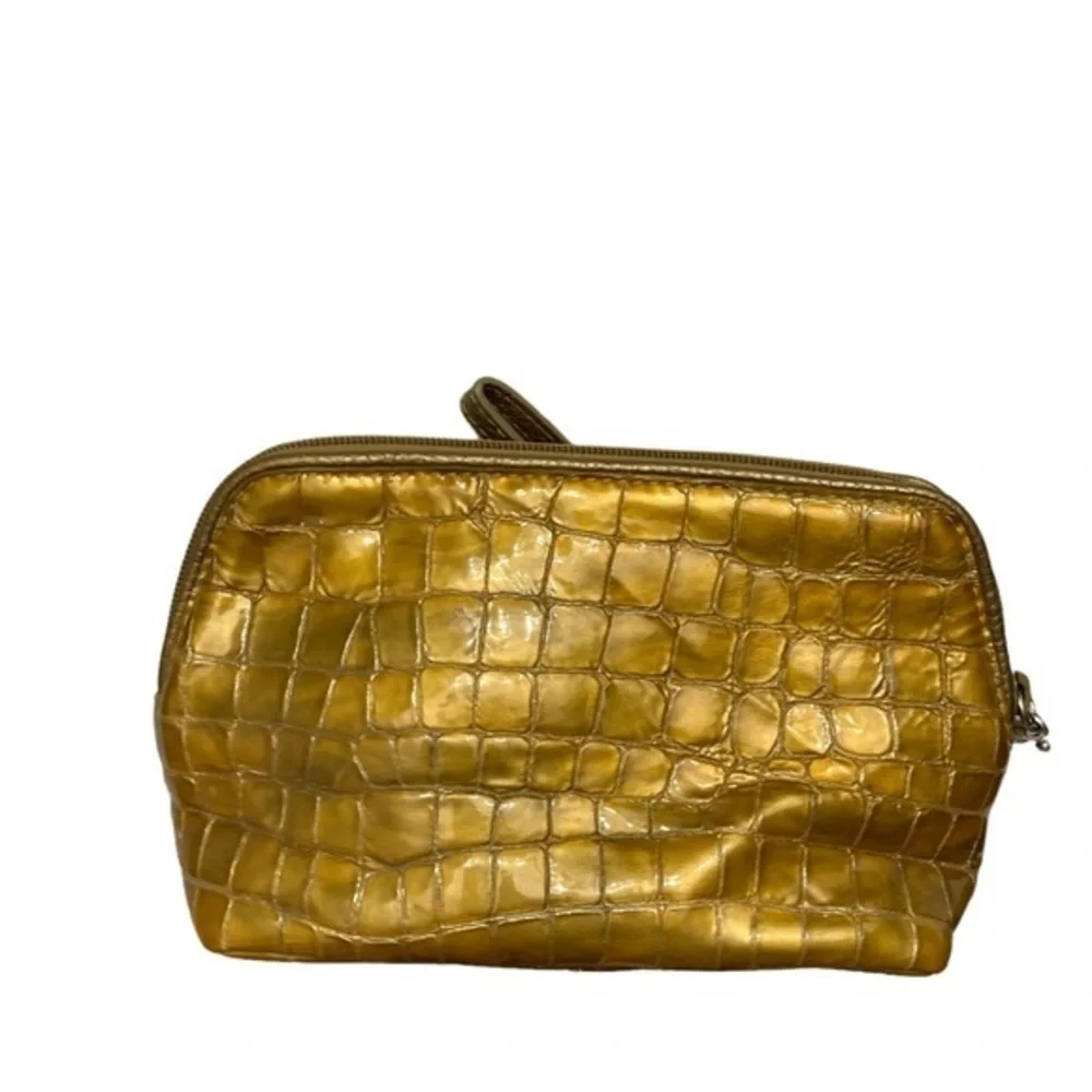 Brighton embossed leather shiny wristlet bag
